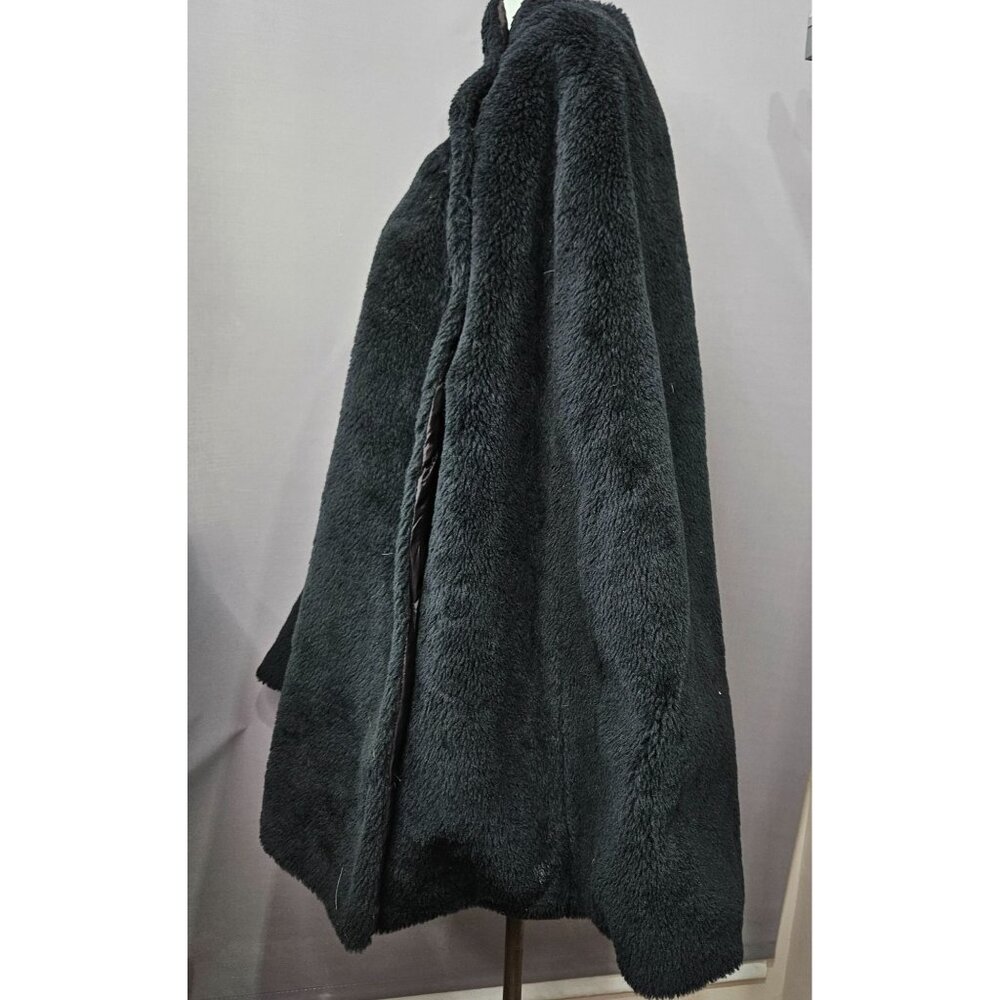 Cape Cloak Jacket Hip Mid OS Black Sherling Fur Shoulder Button Gothic Cosplay - Picture 8 of 10
